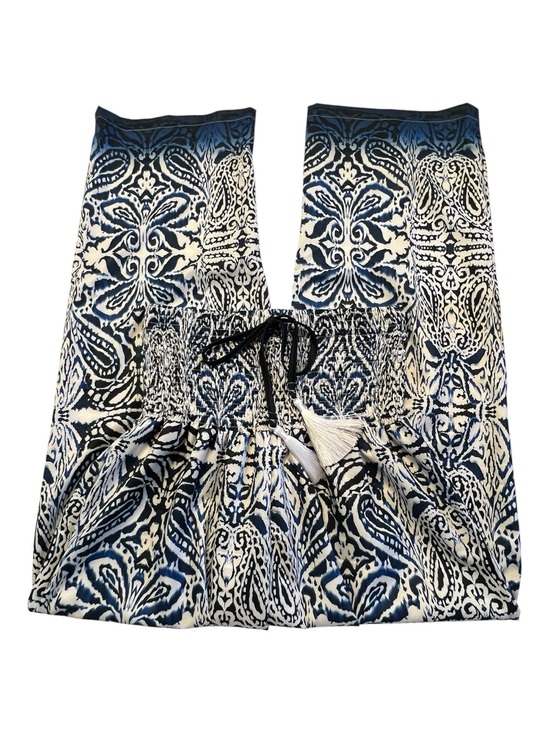 Pants - NWOT blue and white geometric print straight leg, smocked waist pants | size M